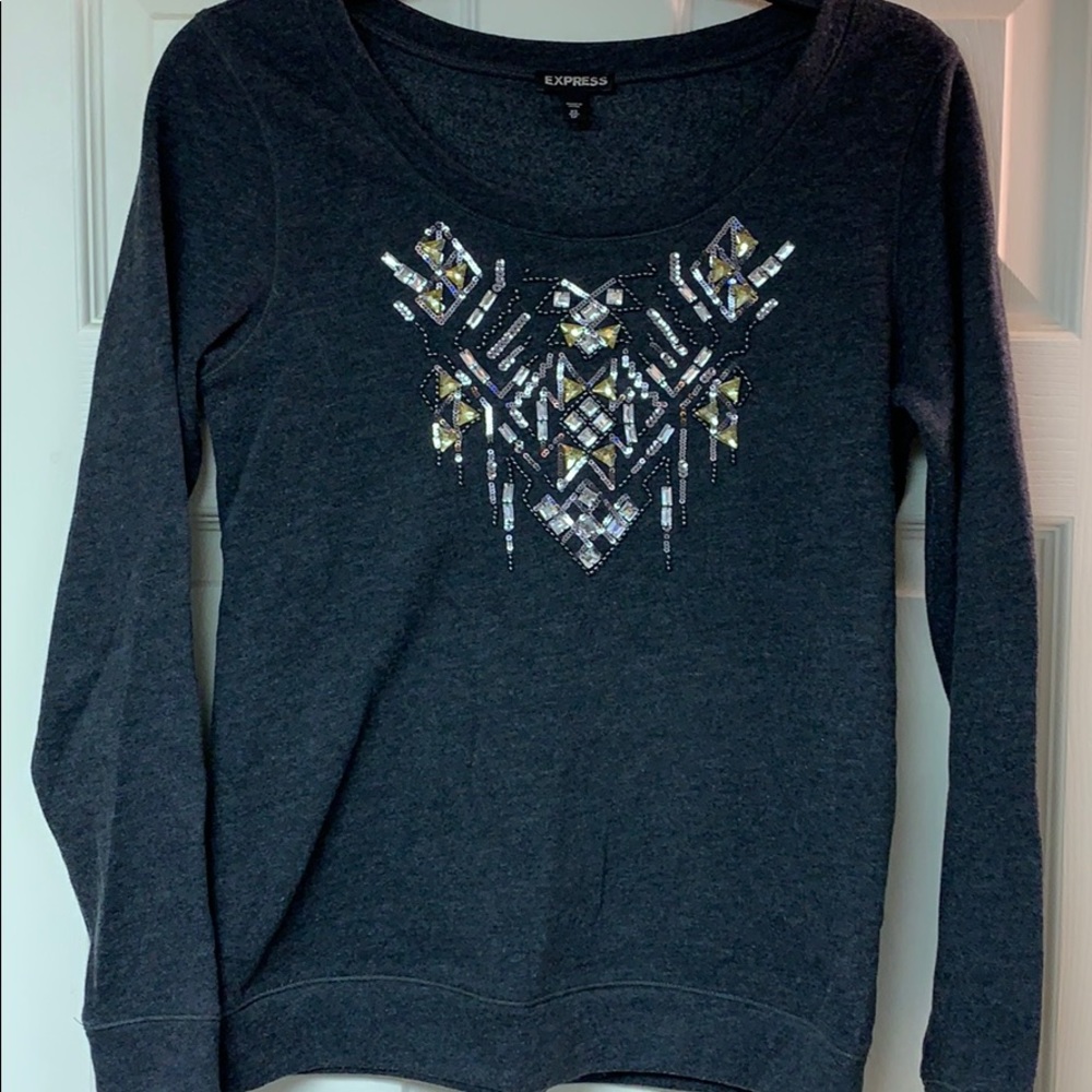 Grey Sweater w/ Jeweled Design